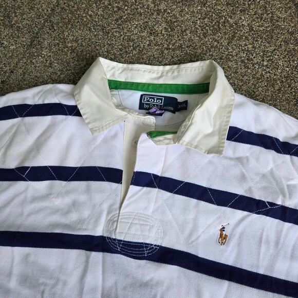 Vtg 90s POLO RALPH LAUREN Horse Logo Colorblock Stripe Padded Rugby Shirt XXL - Picture 3 of 7
